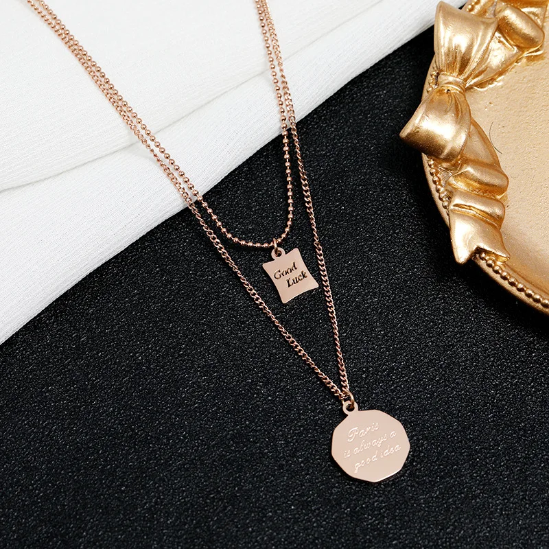 

Titanium Steel Lucky Little Square Double Necklace for Women Goodluck Collarbone Chain Padded Necklace for Women Luxury Jewelry