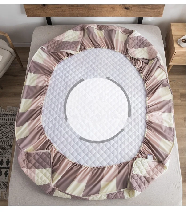 Наматрасник хлопковый в клетку протектор мягкого постельного белья эластичная