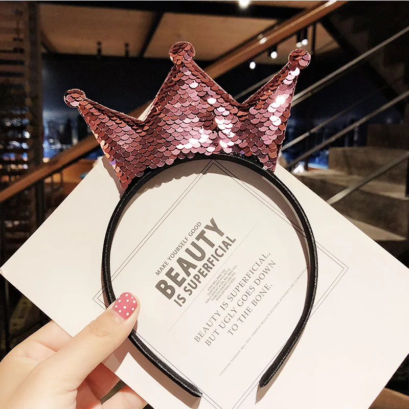 pink crown Новые милые разноцветные Блестки для девочек с бантом и кошачьими ушками, ободки для волос, прекрасный орнамент для волос, праздничный обруч, модные детские аксессуары для волос - Цвет: pink crown