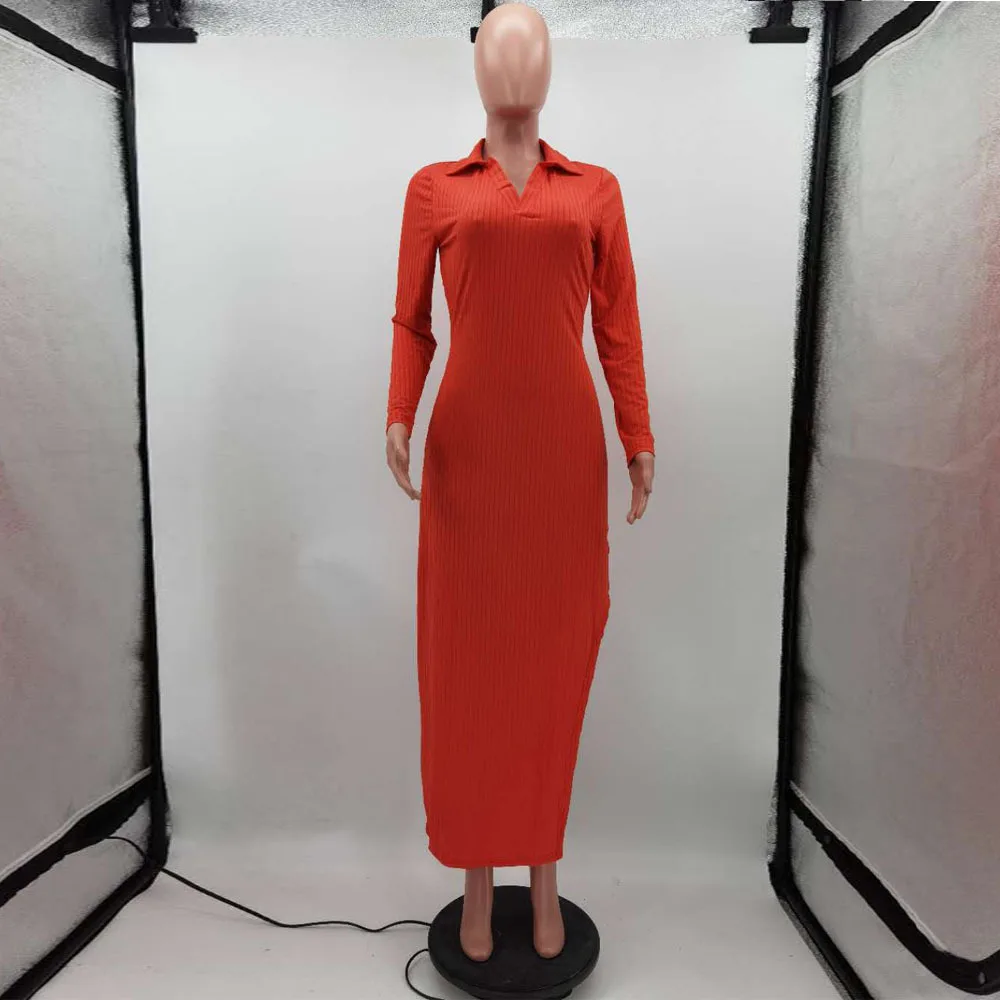 

V Neck Bandage Bodycon Sexy Maxi Dresses Women Fashion Full Sleeve Side High Split Party Dress 2021 Autumn Clubwear Slim Vestido