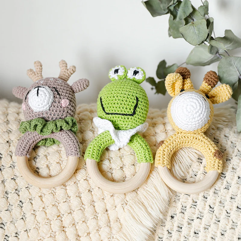 

1pc Baby Wooden Rattle Toy Crochet Animal Giraffe Baby Teether Gym Music Rattle Ring Toys Newborn Pram Stroller Toy Baby Product