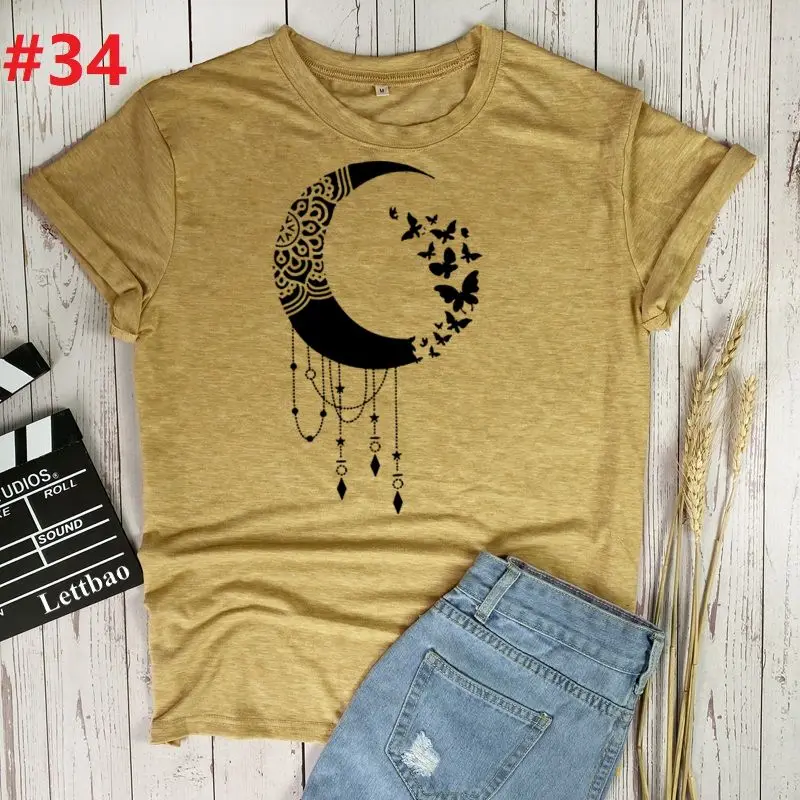 

Butterfly Moon Printed T-shirts Women Shirts Summer Tops for Women Ladies Graphic T Shirts Streetwear Camiseta Mujer Verano