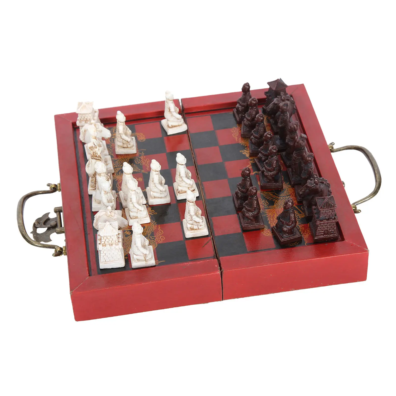 Chinese Terracotta Warriors Antique Chess Set 8&quotx8" Folding Chessboard Handmade Carved Unique Vintage Collectible Board Game | Спорт и