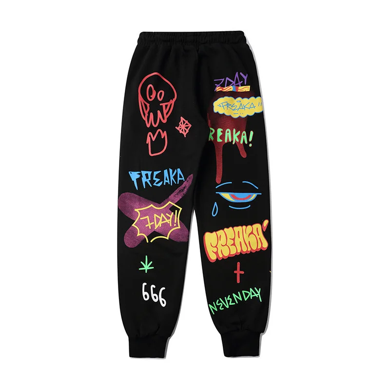 

Hop Hip Graffiti Fire Flame Pants 2021 Cartoon Tether Etters Printing Men Harem Pants Harajuku Loose Fires Sweat Pants Trousers