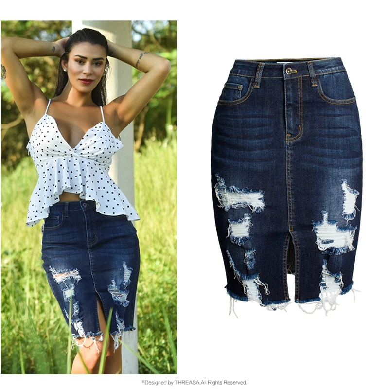 Женская джинсовая мини юбка карандаш с высокой талией|Женские юбки| |