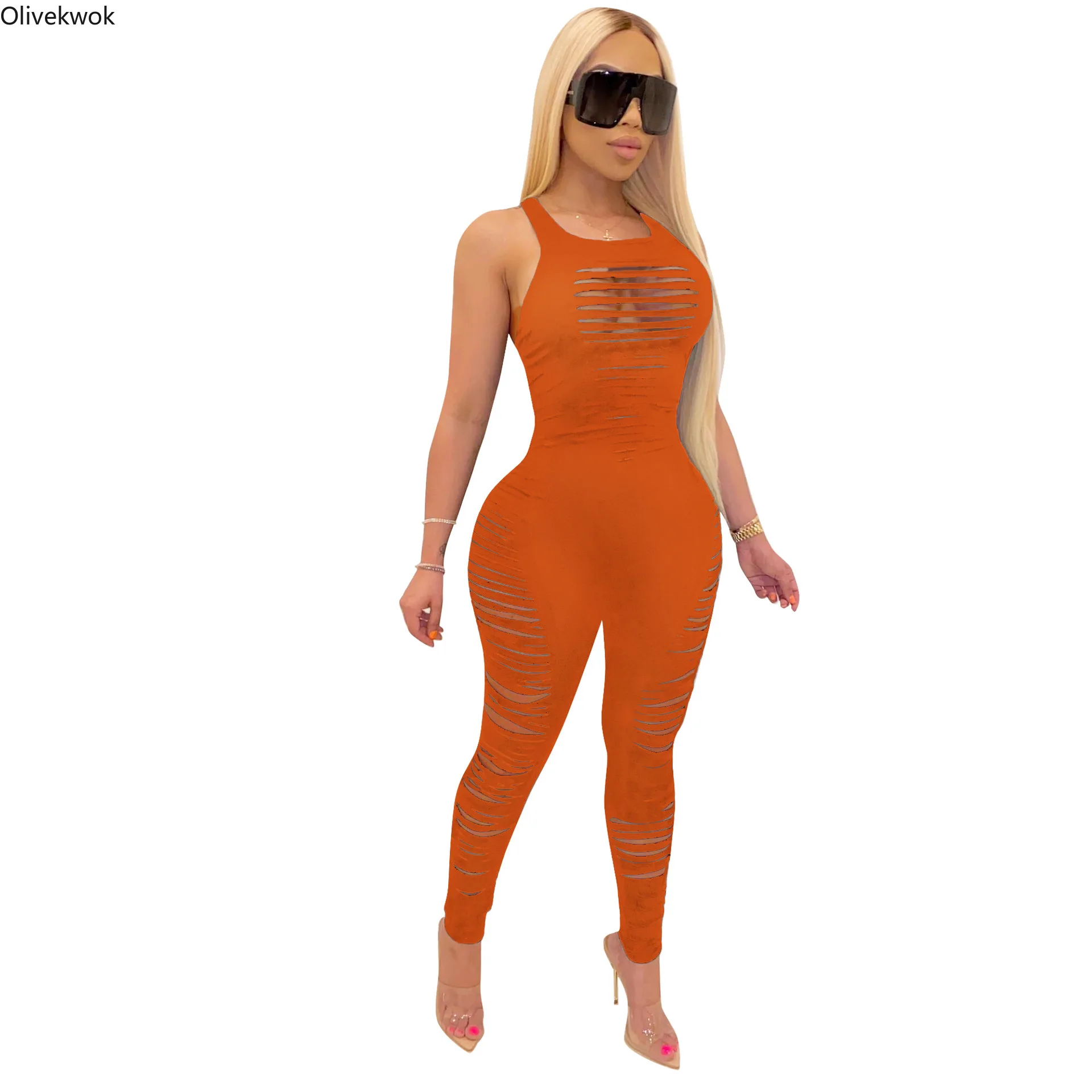 Женский Летний комбинезон-карандаш с вырезами и открытой спиной облегающий