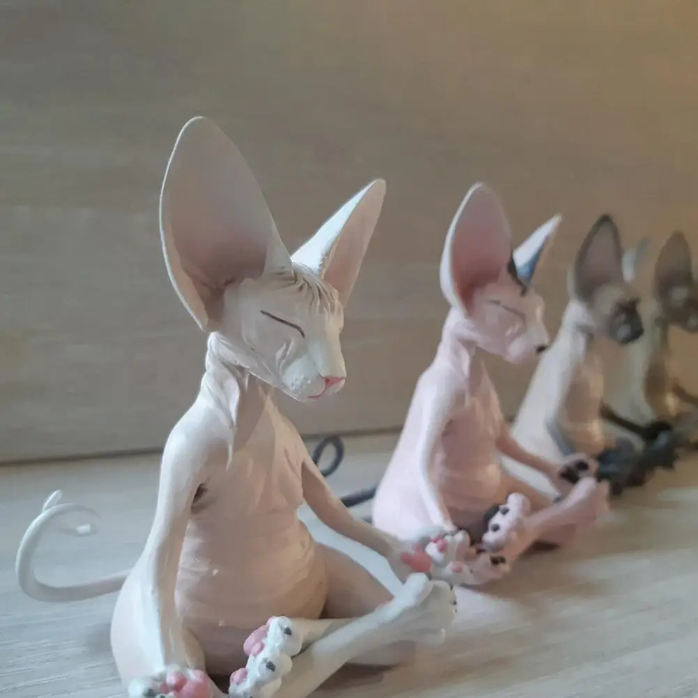 

Zen Garden статуя кота домашний Декор без волос скульптура из смолы Йога расслабленная поза Будда медитация коллекционное украшение