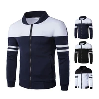men autumn winter stripe long sleeve zip pockets coat color block varsity jacket mens clothing