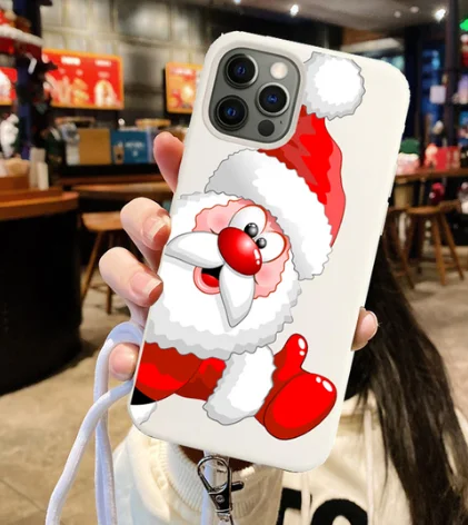 

Christmas Case For iPhone 12 13 11 Pro Max XS XR X 7 8 Plus 6 6S SE 2020 Soft TPU Phone Cover Funda Necklace strap Lanyard Cord