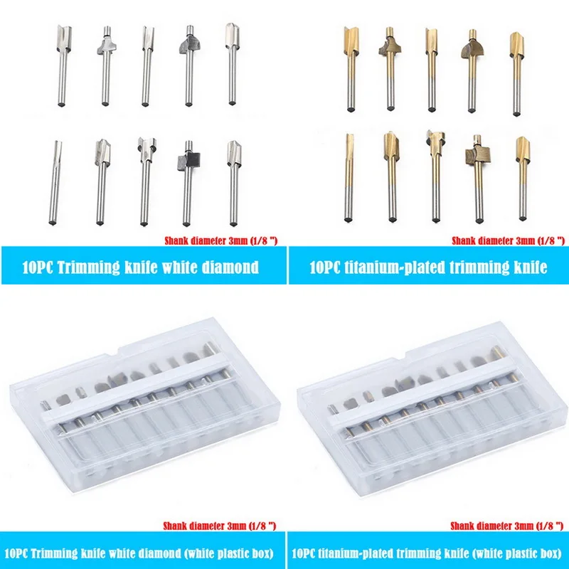 Набор фрез для обрезки ножей 10 шт. набор деревообработки дерева 3 мм 1/8