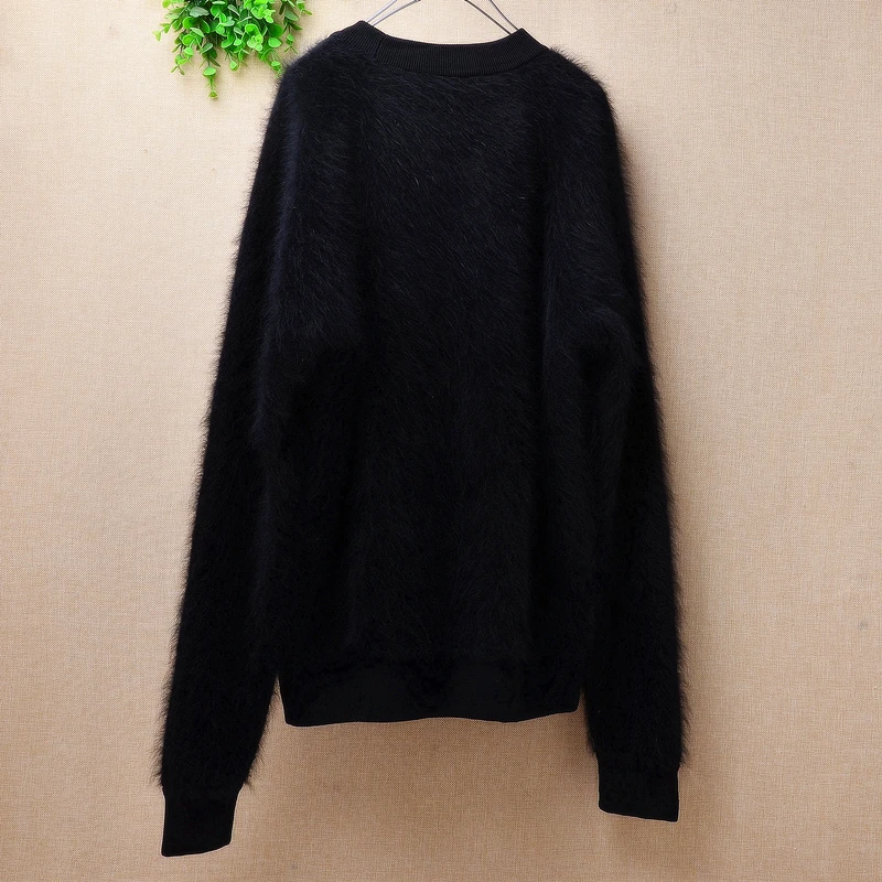 

top mujer women fashion o-neck mink cashmere knit long sleeves loose pullover angora rabbit fur jumper sweater pull tops winter