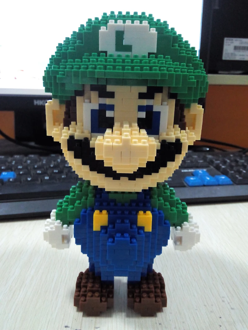 HC 9004 Игра Супер Марио Луиджи зеленая фигурка 3D модель 1750 шт DIY Мини алмазное здание маленькие блоки кирпичи сборка игрушка без коробки