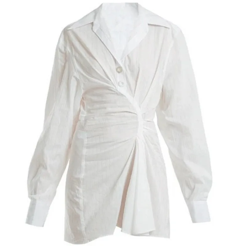 Женское асимметричное платье-рубашка DEAT платье с отложным воротником и