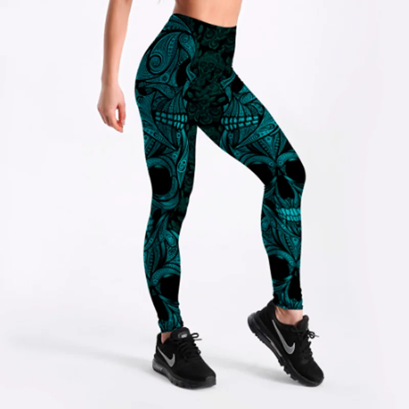 Женские леггинсы с принтом зеленые и красные в виде черепа 10 шт.|skull leggings|women