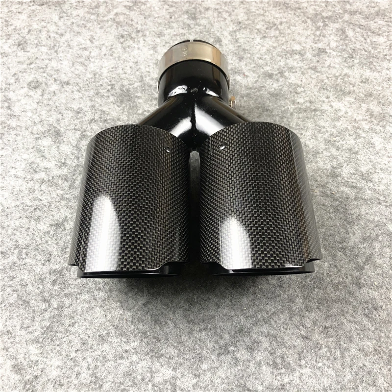 Glossy Black Один кусок Y Модель Универсальный глянцевый/матовый карбоновый автомобиль выхлопные Двойные наконечники+ 304 нержавеющая сталь глушитель Конец двойные трубы - Цвет: Glossy Black