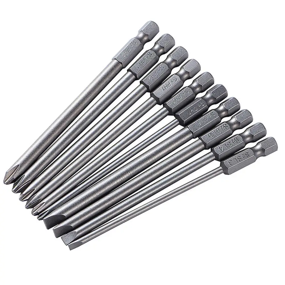 

10pcs/set Professional 100mm Alloy Steel S2 Slotted Phillips Screwdriver Bits Straight Cross Head Batches Hand Tools