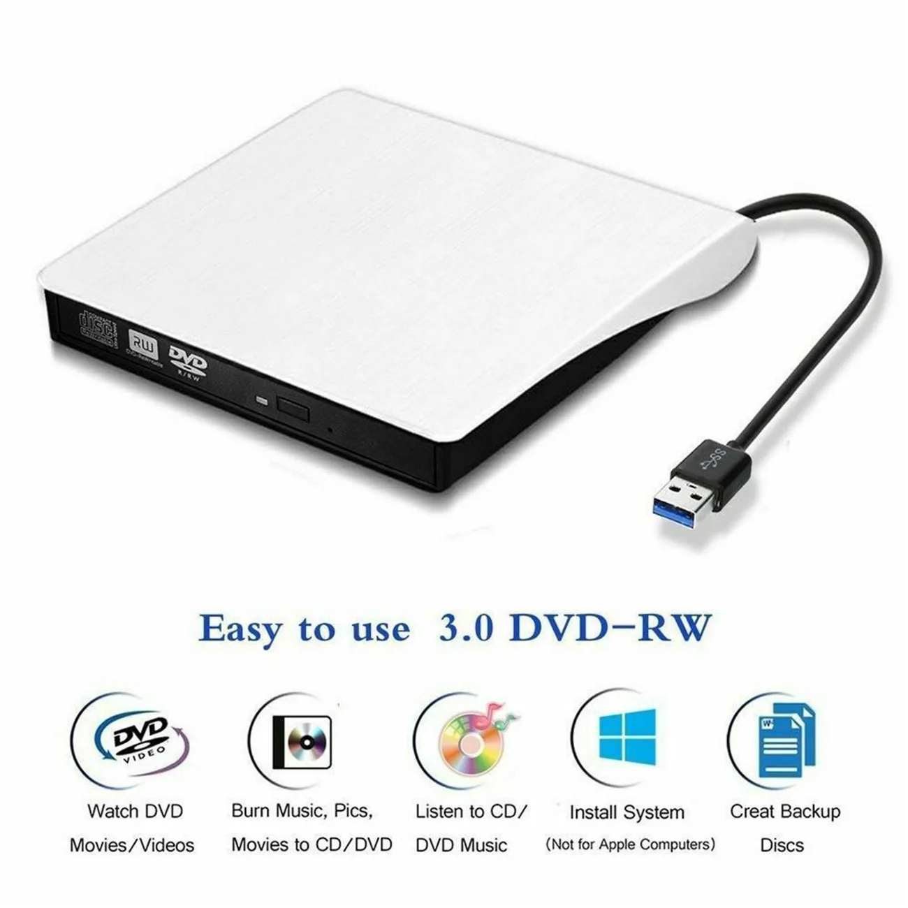 

USB3.0 portable external DVD burner, external DVD drive, compatible with CD/VCD/DVD/PC/laptop, easy to use