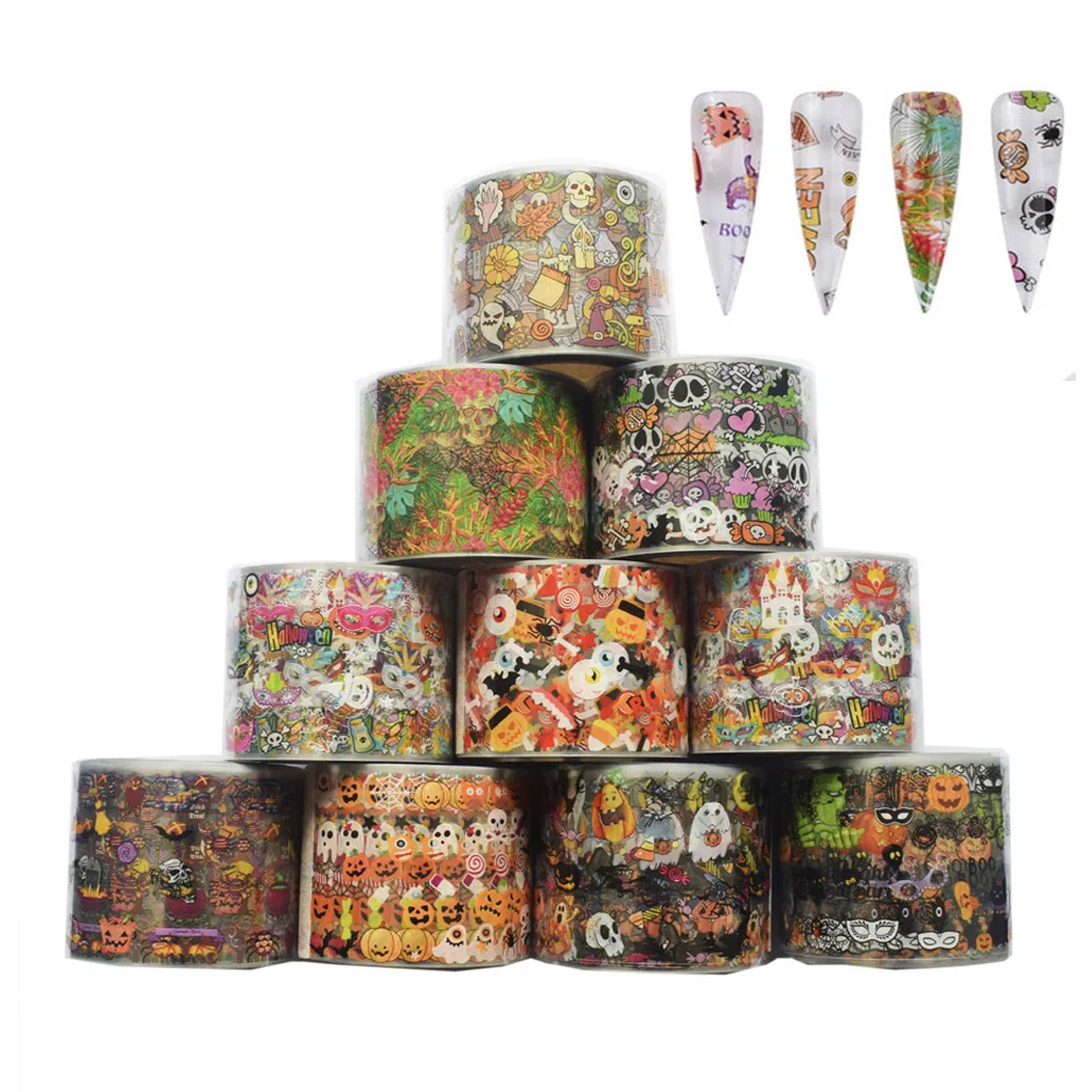 10 рулон Хэллоуин летучей мыши стикер с изображением ведьм Фольга 50 м * 4 см нейл