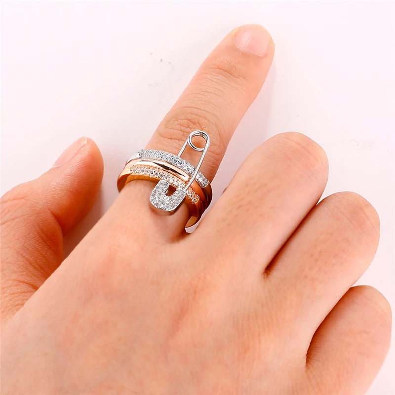 Новейший набор колец на палец золотого и серебряного цвета для женщин с булавкой