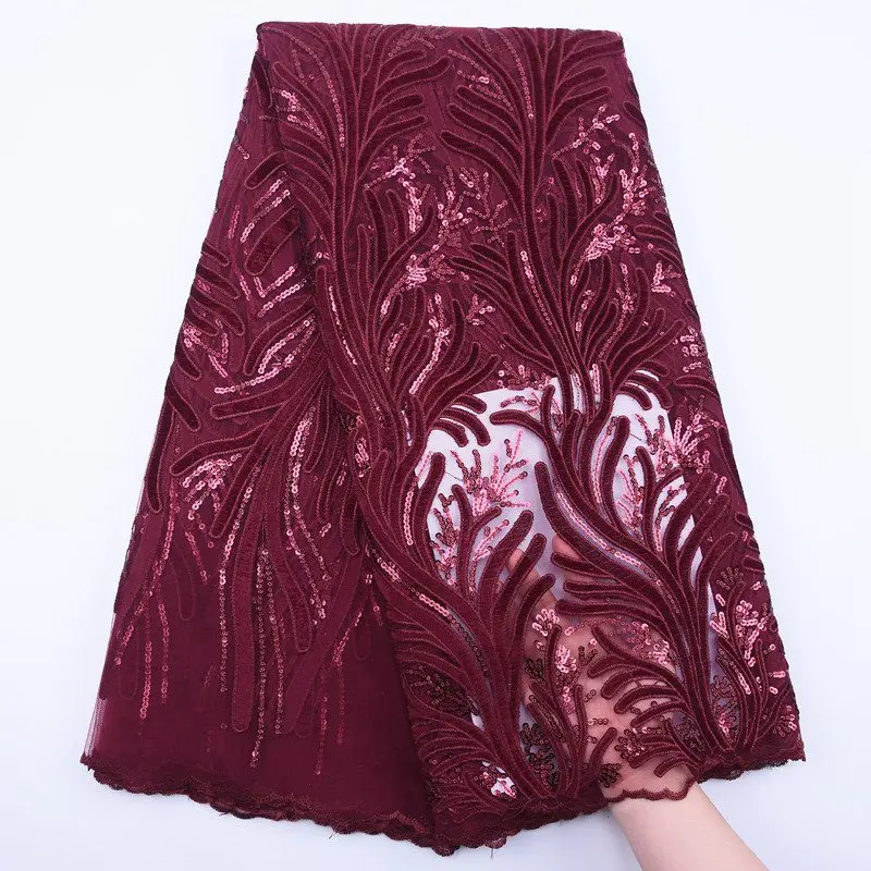 

Latest African Sequins Lace Fabric Soft French Embroidery Tulle Velvet Lace Fabric Nigerian Lace Fabric For Wedding Dress S1841