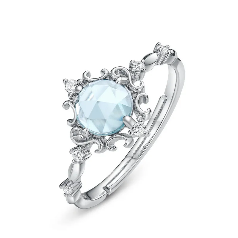 

Corolla Sky Blue Topaz 925 Sterling Silver Ring New Retro Flower Ring 210309-27