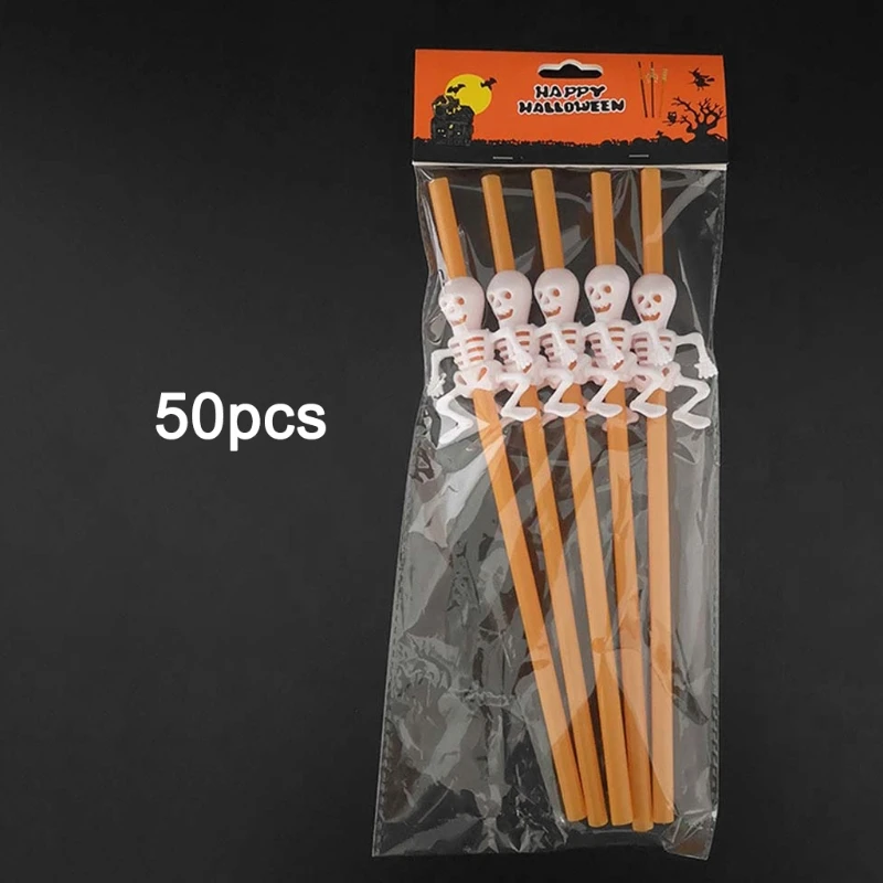 

50 Pcs Halloween Pumpkin Ghost Straws Cup Drink Decoration Party Supplies Props