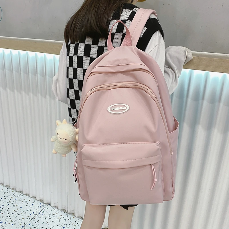 

HOCODO Solid Color Nylon Backpack Women Multiple Pockets Female Laptop Backpack Fashion High Capacity Ladies Travel Backpack