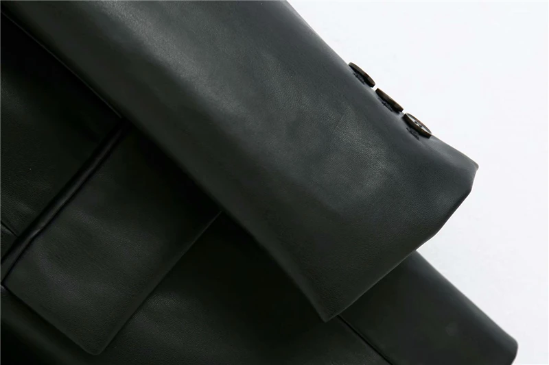 

Fashion women PU leather-clad 2020 elegant ladies pocket jacket streetwear female causal loose blazer black girls chic sets