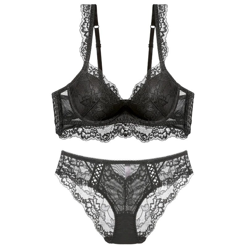 

Черный цветочный кружевной бюстгальтер и трусики наборы для ухода за кожей сексуальное женское белье для женщин размера плюс плотная чашка...
