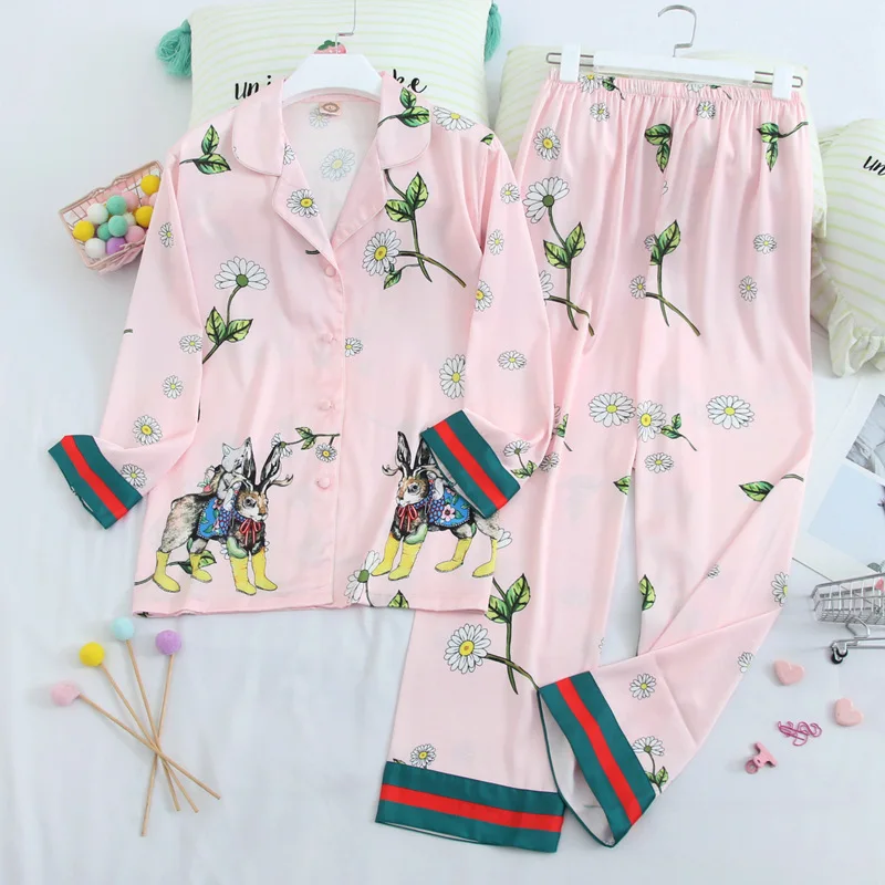 

Satin Silk Pajamas For Women's Set Pyjamas Button Pigiama Donna Pjs Winter Mujer Pijama Sleepwear Nightwear Pizama Damska 2Pcs