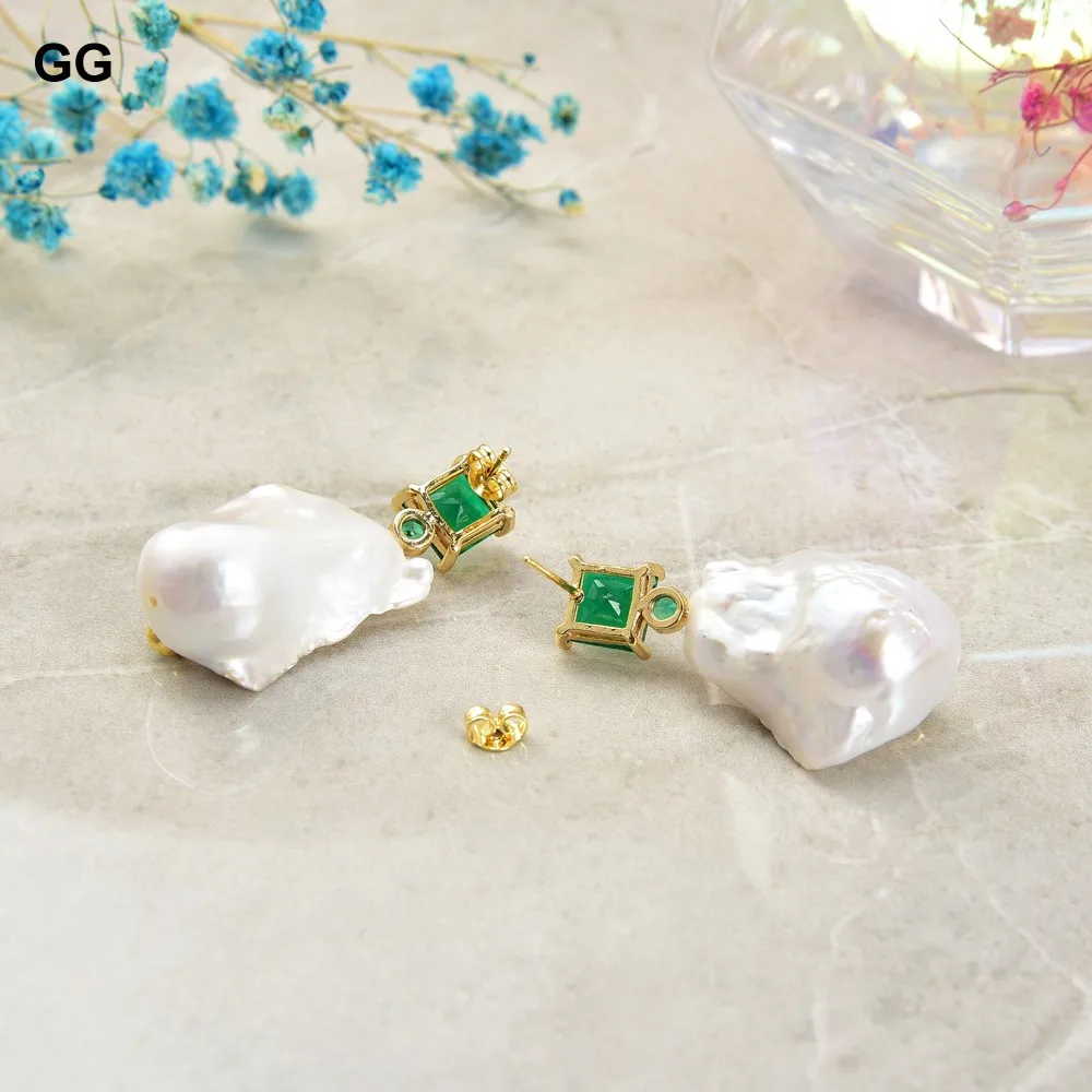 GG ювелирные изделия искусственный белый барочный жемчуг зеленый Cz Стразы серьги
