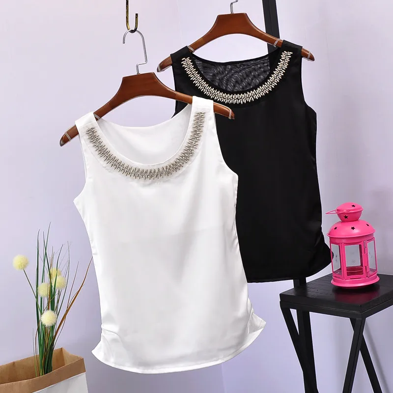 Алмаз блестками женские топы на бретельках 2019 Летний Новый с круглым вырезом