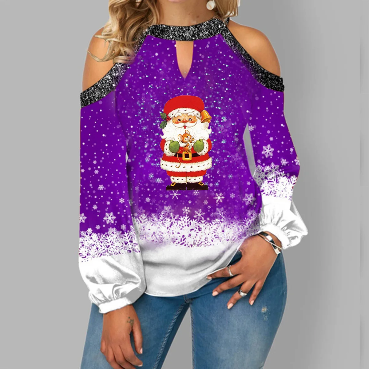 

Женская свободная футболка с рукавами-фонариками и открытыми плечами