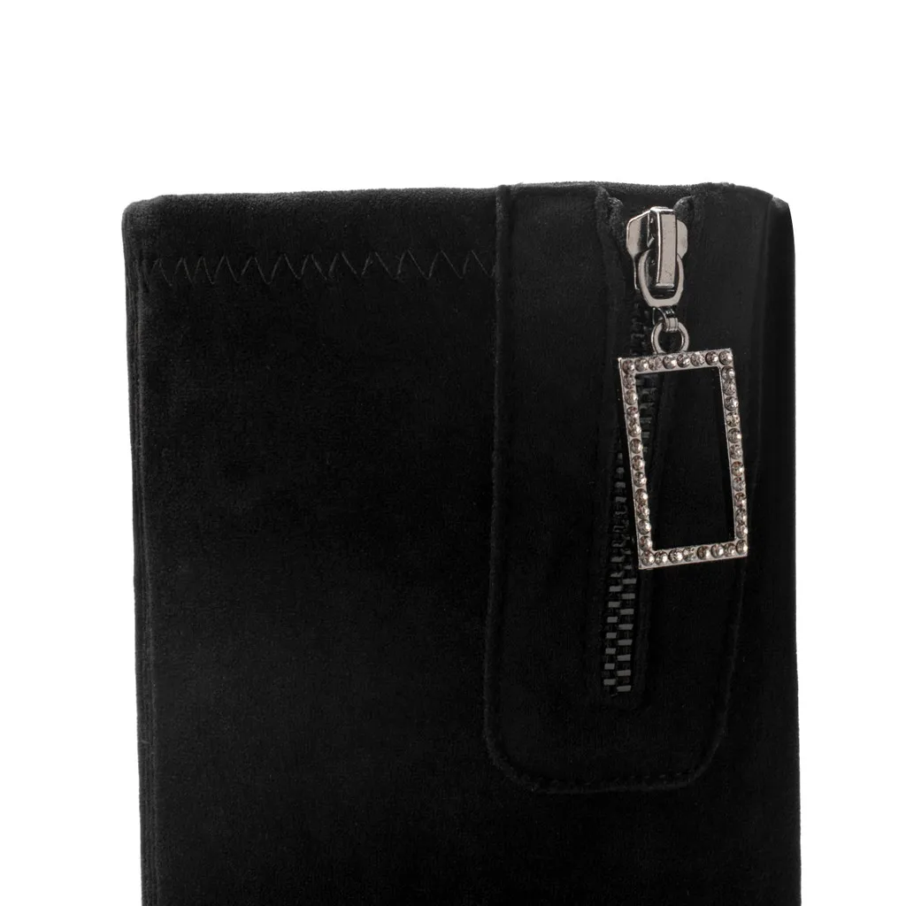 Пикантные женские ботфорты черные сапоги до колена классические флоковые