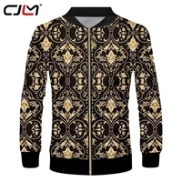 cjlm autumn new zip jacket men baroque coat loose tops 3d printied luxury golden pattern plus size 5xl clothes unisex clothing