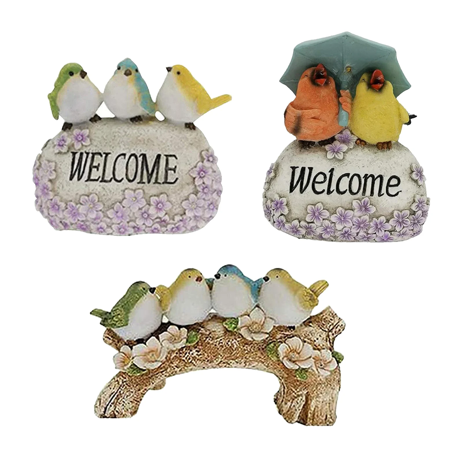 

Cute Solar LED Welcome Sign Resin Garden Birds Statue Sculptures Yard Patio Lawn Decor