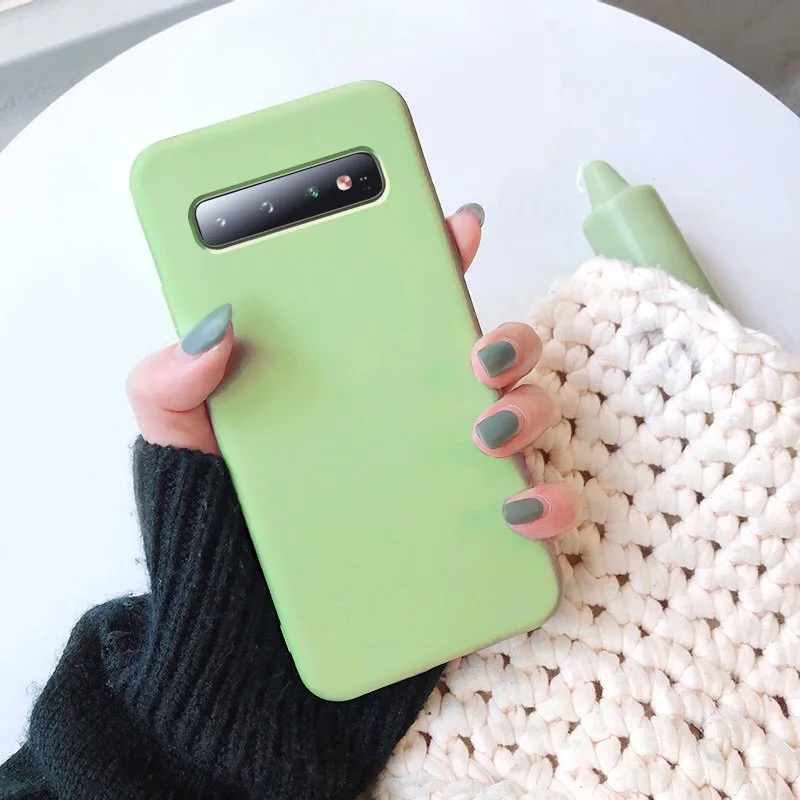 green Чехол для samsung galaxy s10 s9 s8 plus a50 a51 a71 note 8 9 10 s10e s11 lite s7 edge, чехол funda caps etui, тонкий мягкий чехол для телефона - Цвет: green