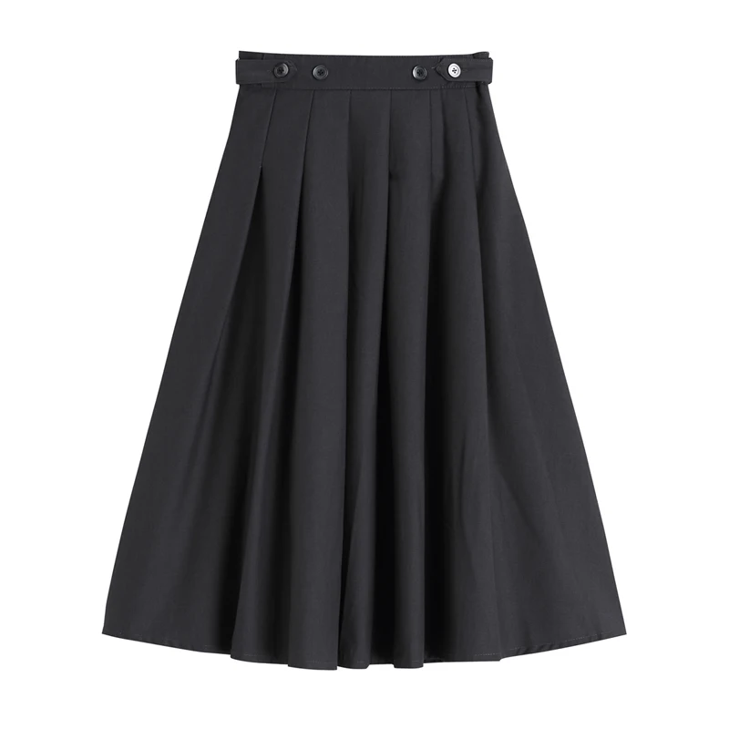 

Midi Skirt Women New Fashion 2020 Autumn Casual High Waist pocket female Korean Washed cotton Black A-line Skirt Streetwear