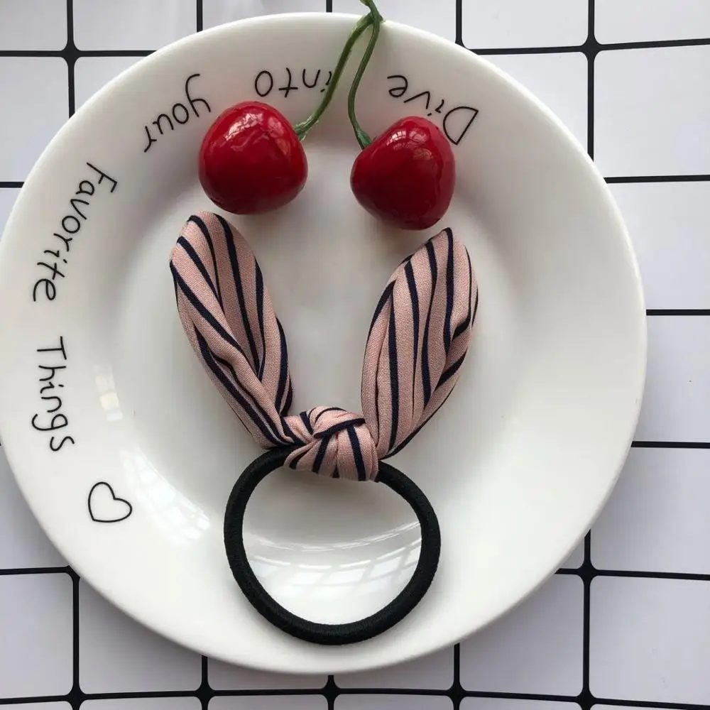 Pink Strip Резинки для волос с кроличьими ушками Симпатичные повязки для волос аксессуары для волос для женщин резинки для волос эластичные резинки для девочек аксессуары для волос для женщин - Цвет: Pink Strip