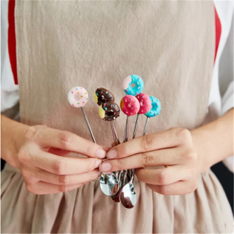 1 шт. Нержавеющая сталь пончик столовая ложка вилка с милым принтом сердечки для