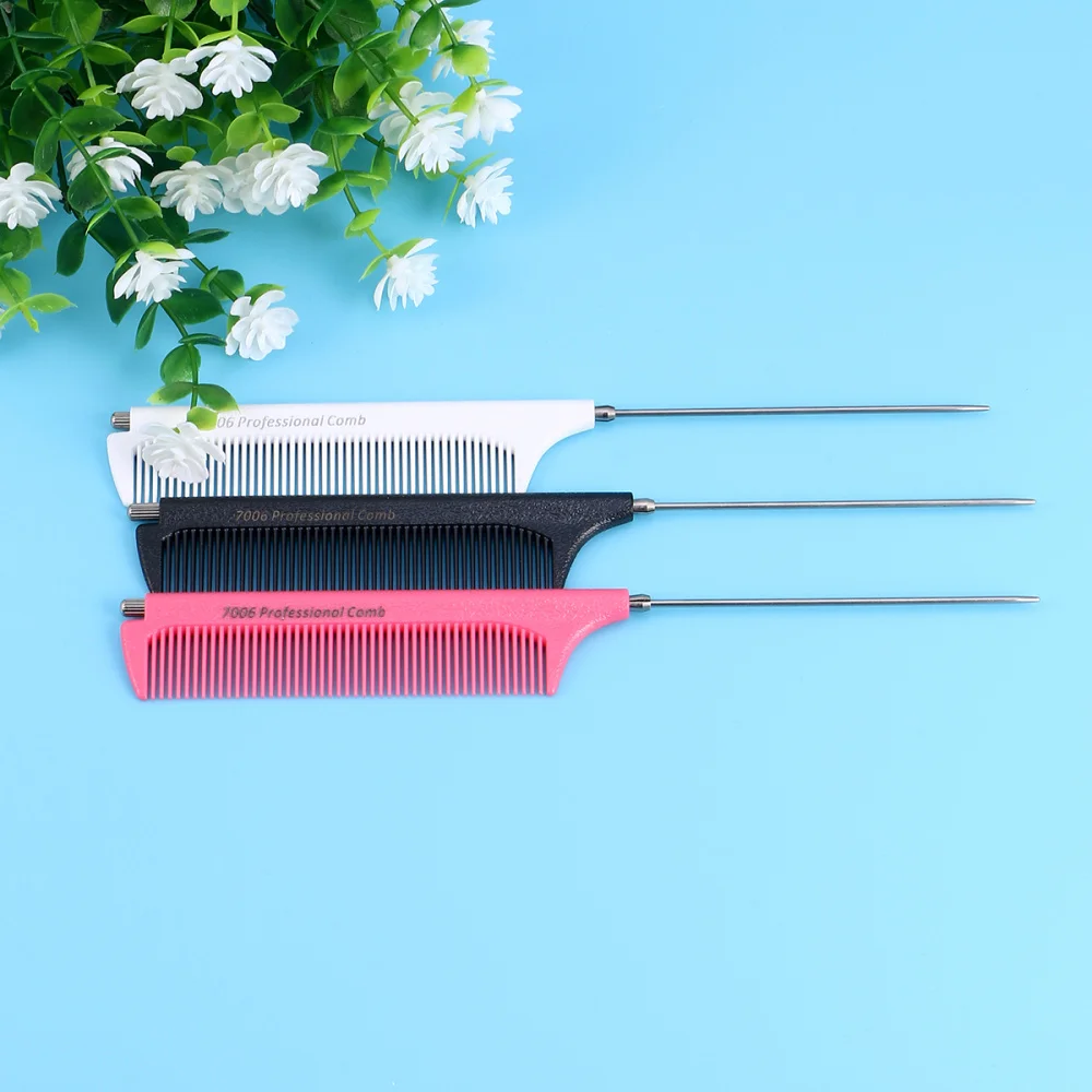 

3pcs Stretch Pointed Tail Combs for Home Salon Hairdressing Rake Comb for Home Salon (White, Black, Red)