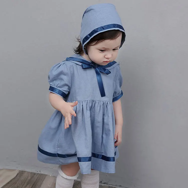 

2021 Baby Girls Summer Dress Spanish Girls Clothing Spain Kids Shortsleeve Dresses Baptism Child Girls Frock with Hat Outfits
