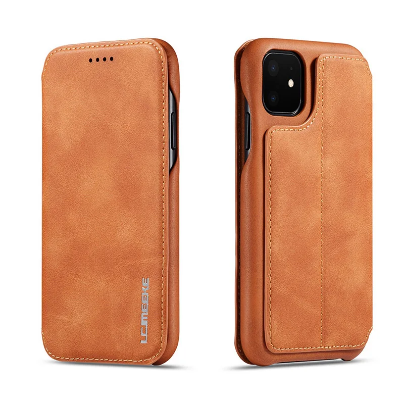 Чехол для iphone 11, флип-чехол для iphone 11 Pro 11 Max 5,8 6,1 6,5 XS XR X 6 7 8 plus, Магнитный флип-чехол с подставкой и отделением для карт - Цвет: Коричневый