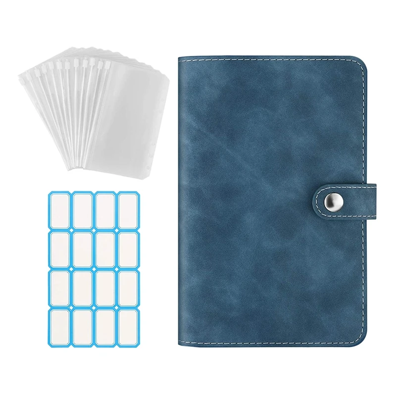 

6-Ring Notebook Binder PU Leather Loose Leaf Notebook Binder Cover with Clear Plastic A6 Binder Envelopes Pouches
