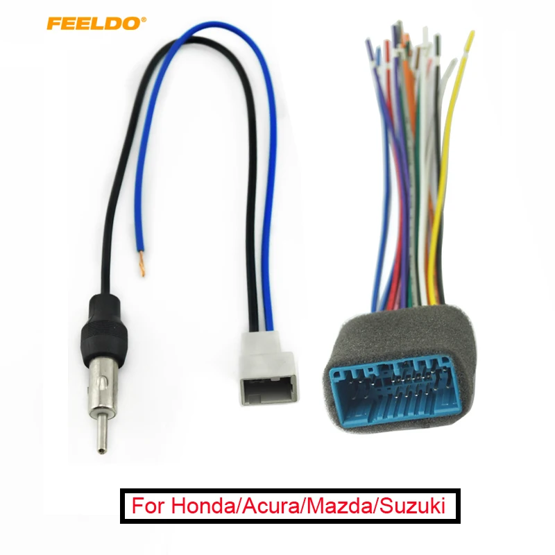 FEELDO 1Set Car Audio Stereo Head Unit Harness With Radio Antenna Adapter Cable For Honda/Acura/Mazda/Suzuki #FD-1577