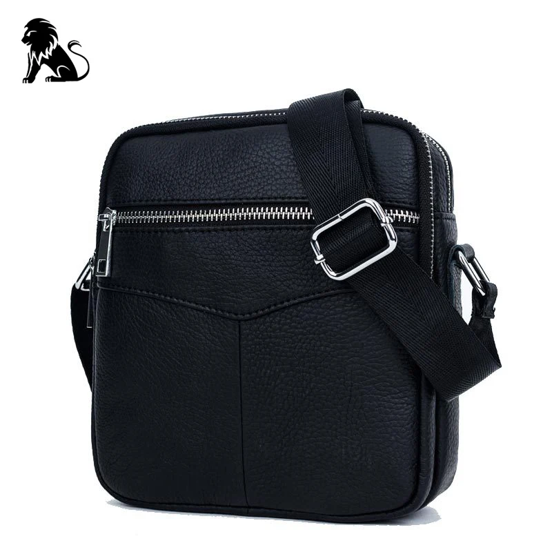 Брендовая мужская сумка мессенджер из натуральной кожи с двойной молнией