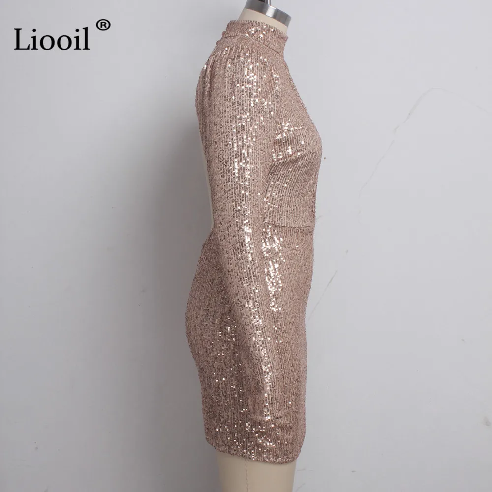 Liooil/золотистое черное сексуальное облегающее мини-платье с бретельками и пайетками, осень, платья с длинными рукавами и вырезами для ночного клуба, вечерние в обтяжку с открытой спиной