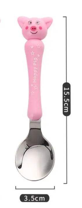 pig spoon 1/2 шт. детский набор ложка и вилка безопасности Нержавеющая сталь кормления столовых приборов изображением героини мультфильма «Леди кормушки посуда ложка для кормления посуда - Цвет: pig spoon