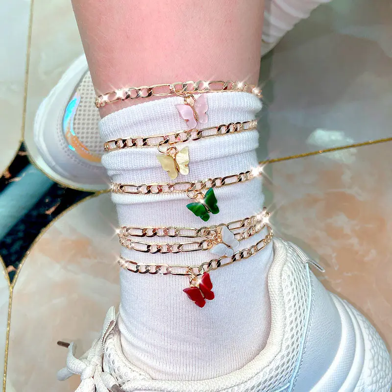 Женский медный ножной браслет Flatfoosie модный на лодыжку с подвеской-бабочкой