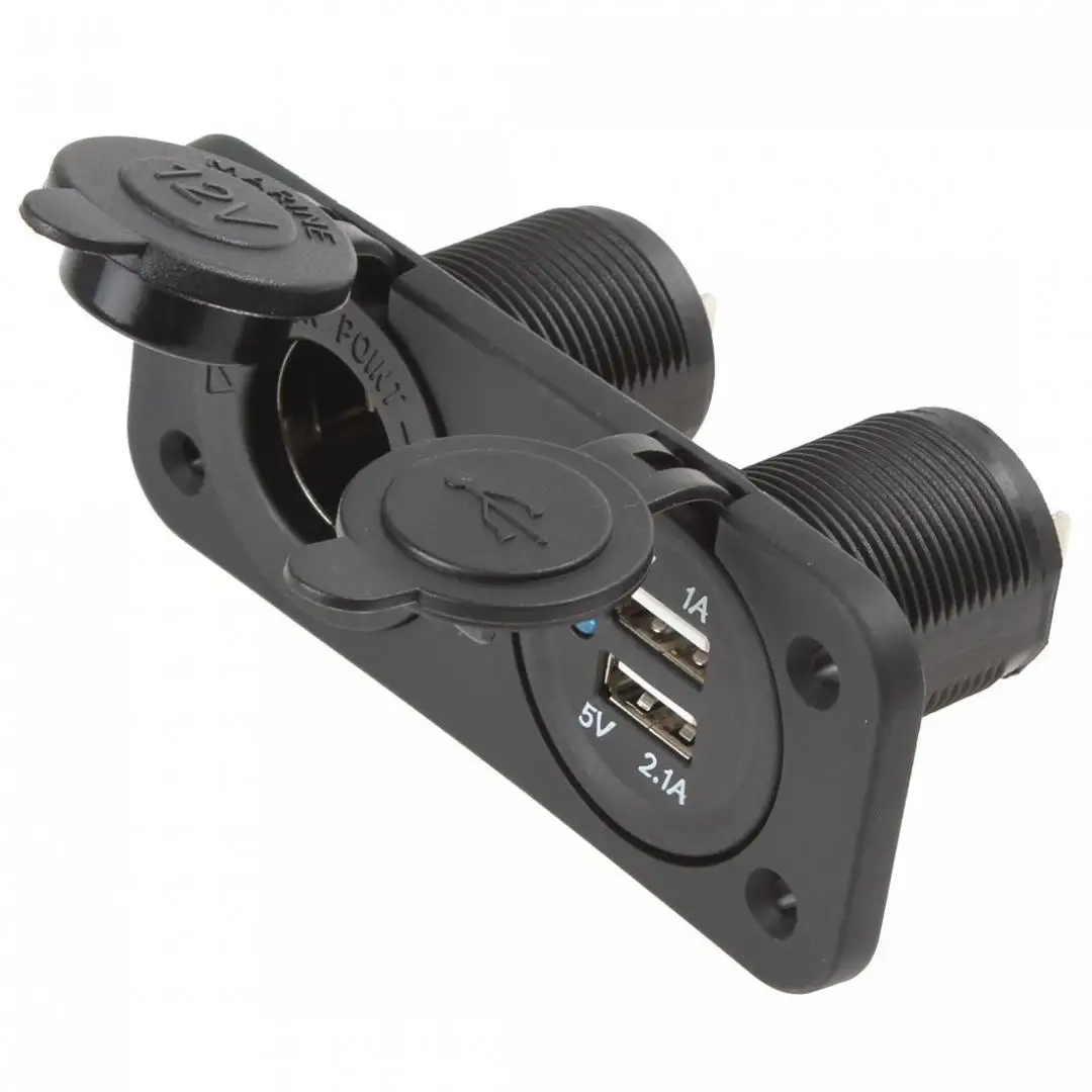 12V Car Cigarette Lighter Plug Adapter Socket Splitter Waterproof Motorcycle Boat Dual USB Power Charger Outlet for Smart Phone |